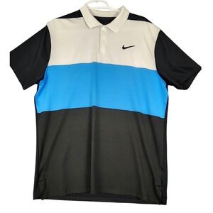 Nike Dri-FIT Golf Polo Shirt Mens Large Color Block Black Blue White